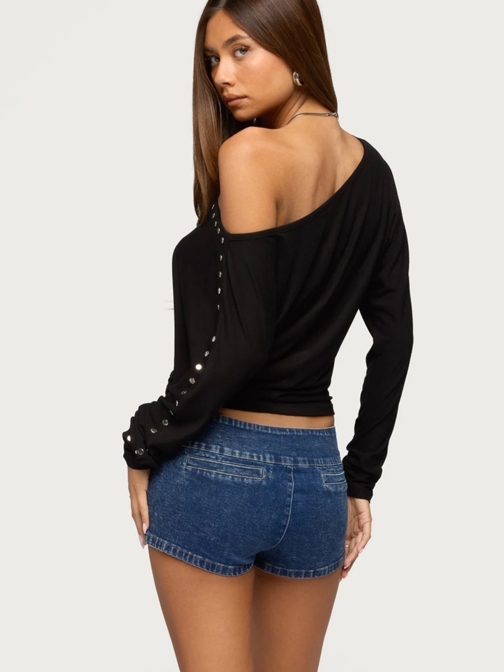 Black Long Sleeve Top with Stud Detailing - Picture 2 of 7